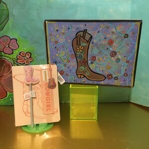 Cowboy notebook pen and guitar keychain bag charm